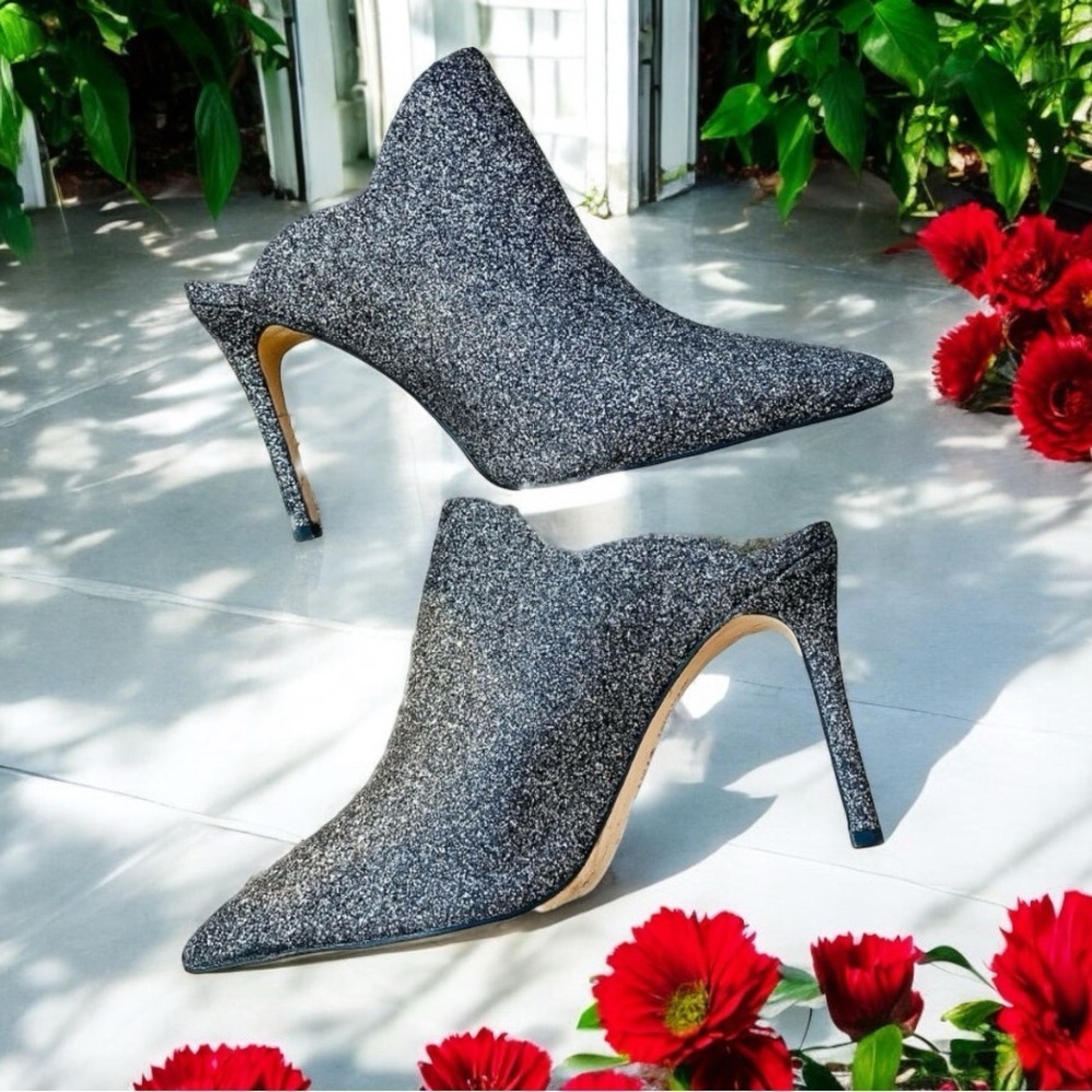 Gianni Bini Agnissa Silver Sparkling Glitter Scallop Mule Boot Shoes 9.5 M - Picture 2 of 10